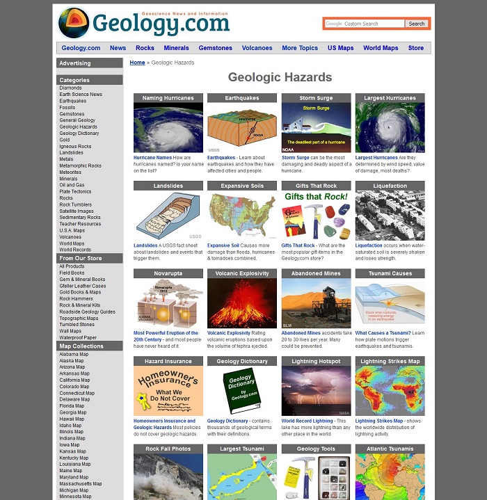 screen shot of geology.com
